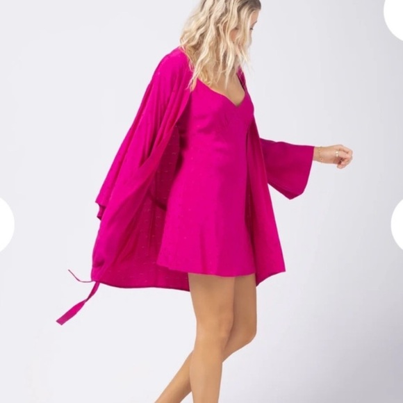 L*Space Moonlit Pink Heart Jacquard Slip Dress & Robe | Small - Picture 4 of 9